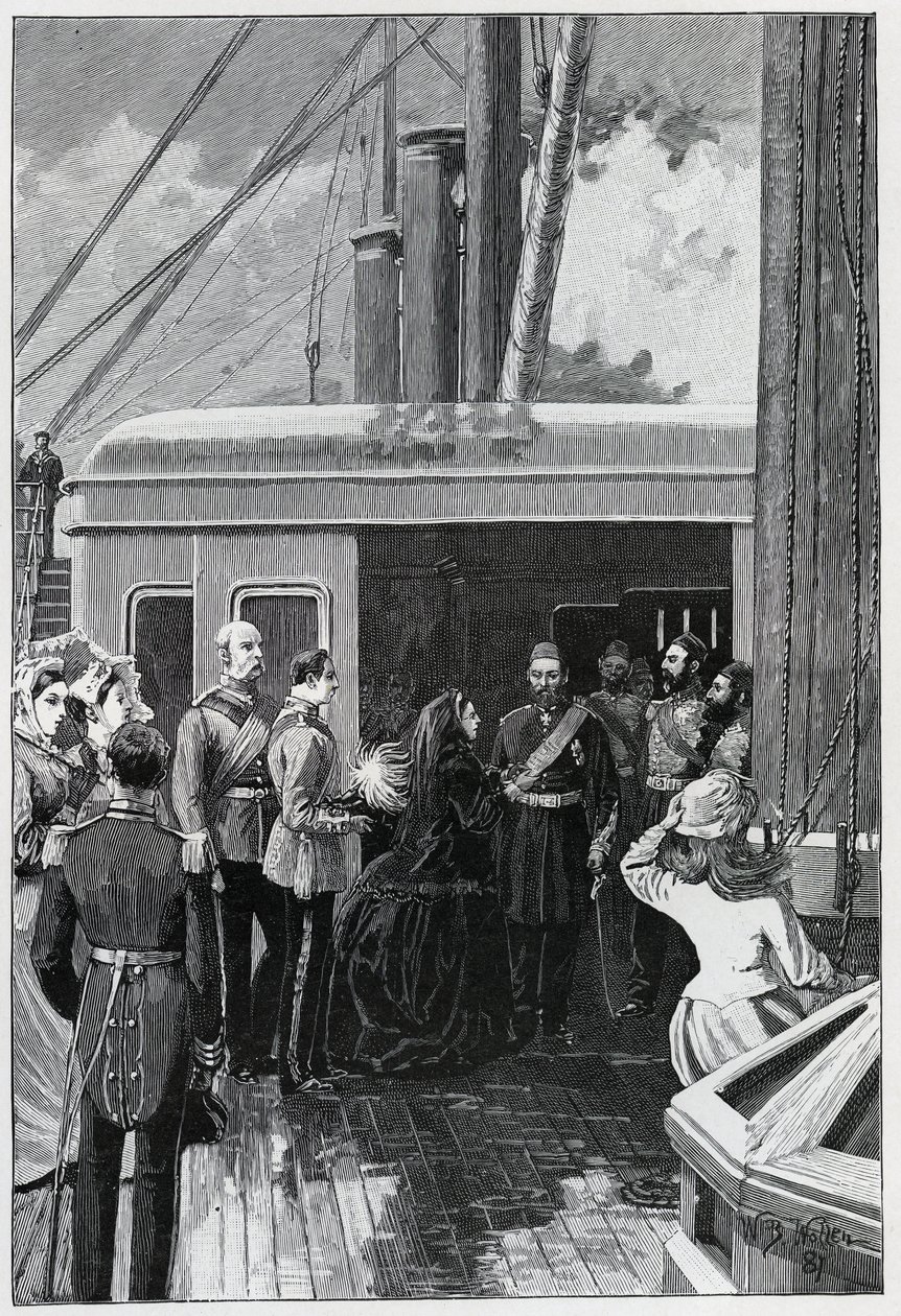 Die Königin verleiht Abdul Aziz den Hosenbandorden, 1881 von William Barnes Wollen