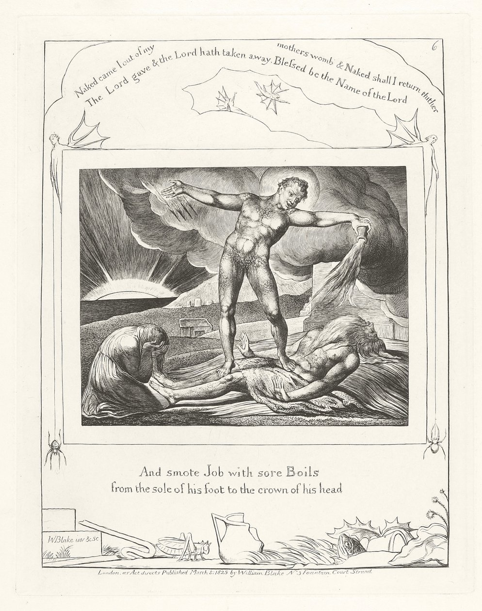 Und schlug Hiob mit bösen Geschwüren von der Fußsohle bis zum Scheitel, 1825 von William Blake