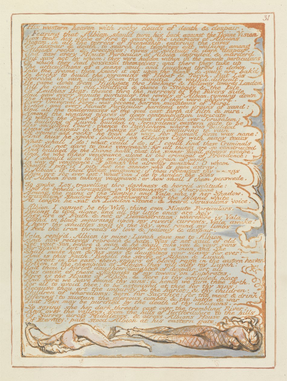 Jerusalem Sein westlicher Himmel..., Tafel 31, aus Jerusalem die Emanation des Riesen Albion von William Blake, 1804-1820 von William Blake