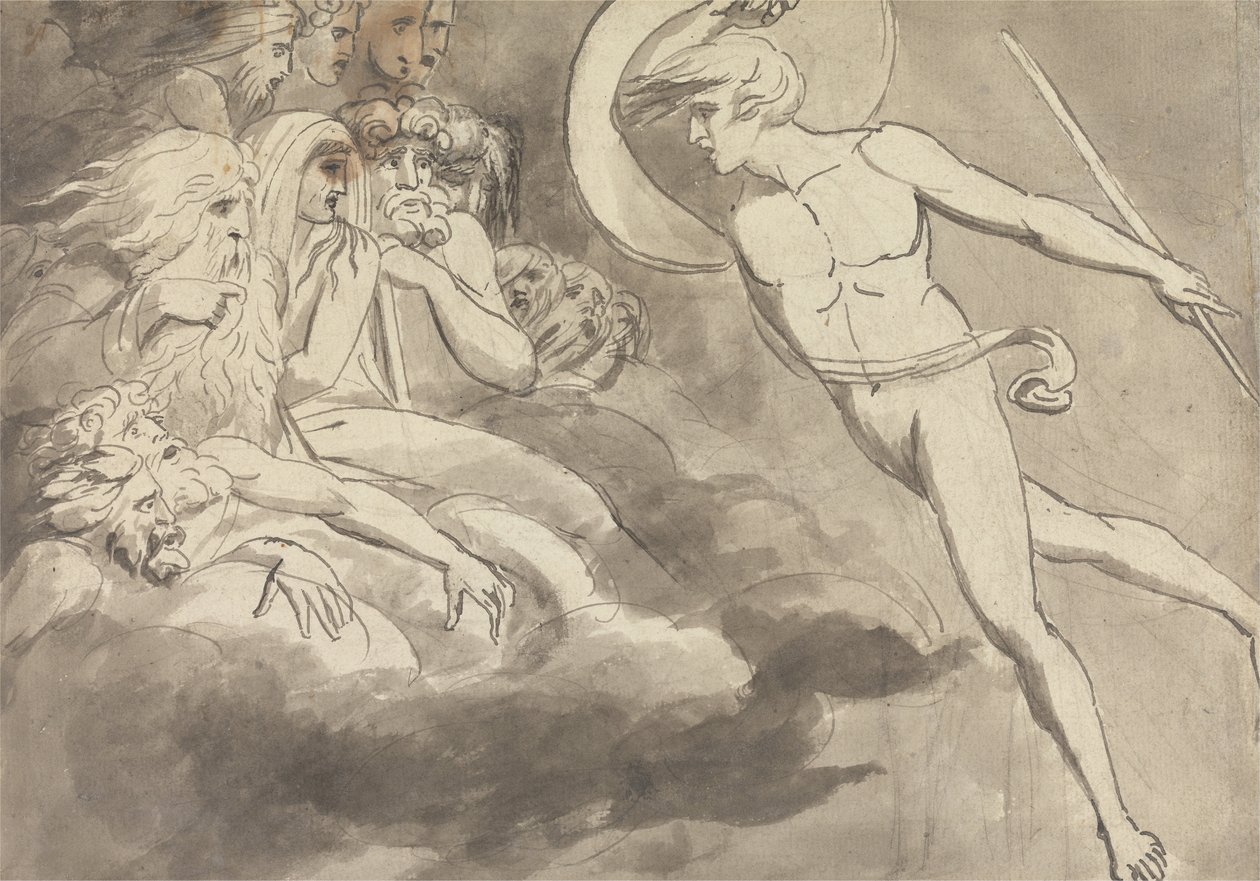 Satan nähert sich dem Hof des Chaos von William Blake