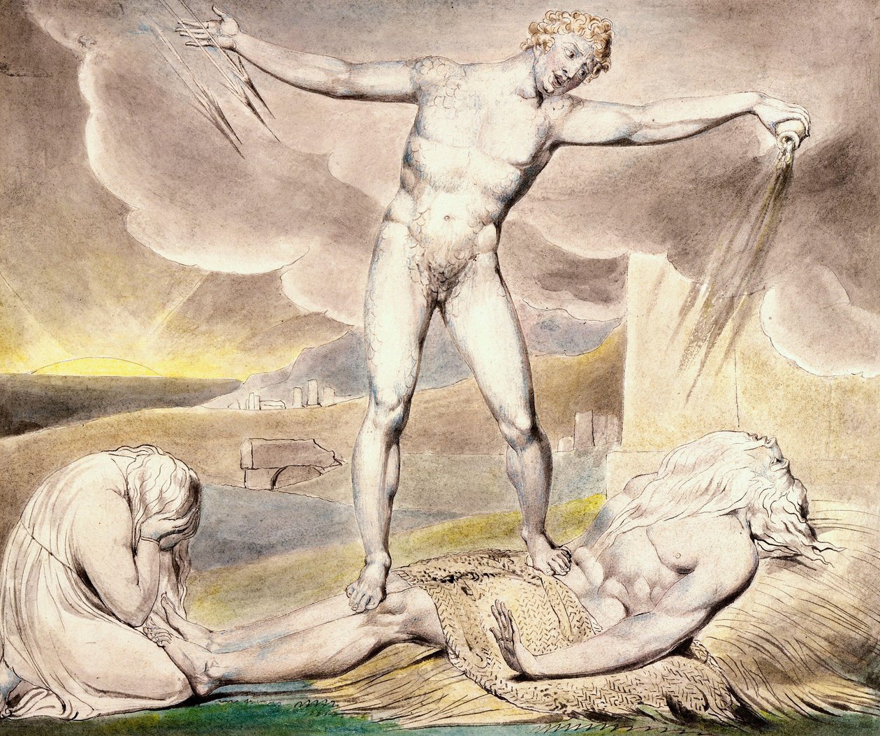 Satan schlägt Hiob mit Geschwüren von William Blake