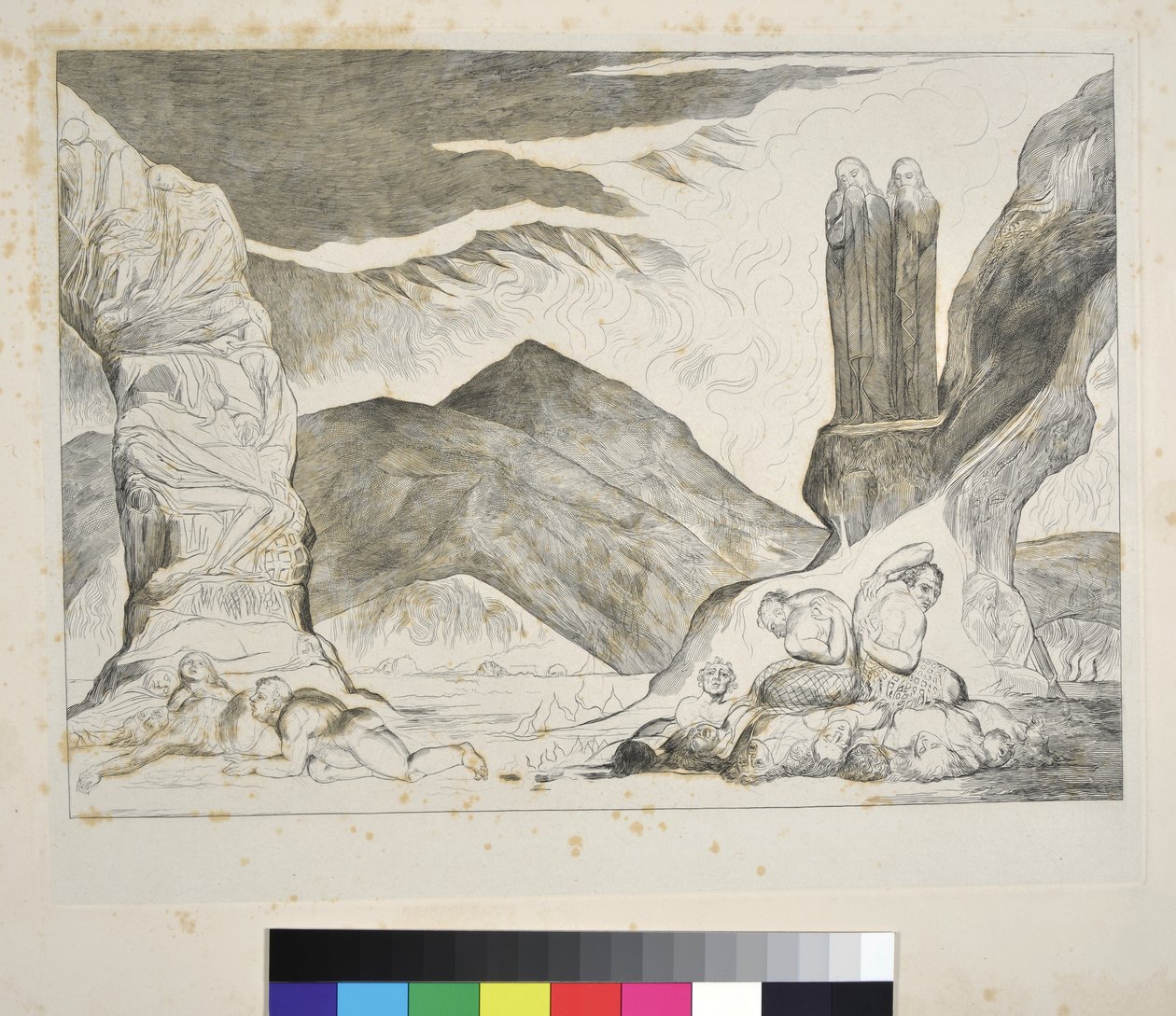 Der Kreis der Fälscher: Dante und Virgil bedecken ihre Nasen wegen des Gestanks, Inferno, Canto XXIX, Illustration zur 