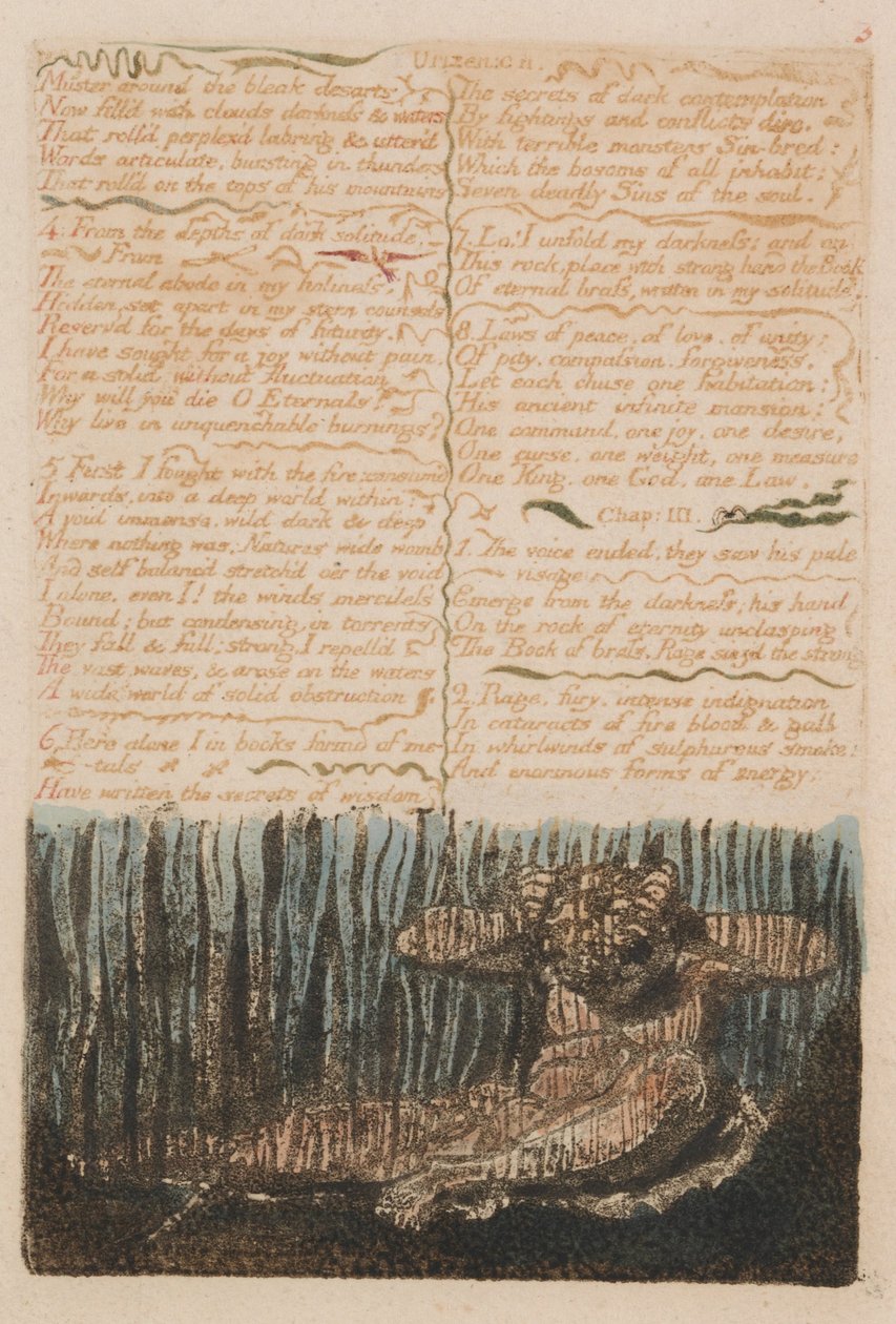 Das erste Buch von Urizen, Tafel 6, Versammeln sich um die trostlosen Wüsten.... (Bentley 4) von William Blake