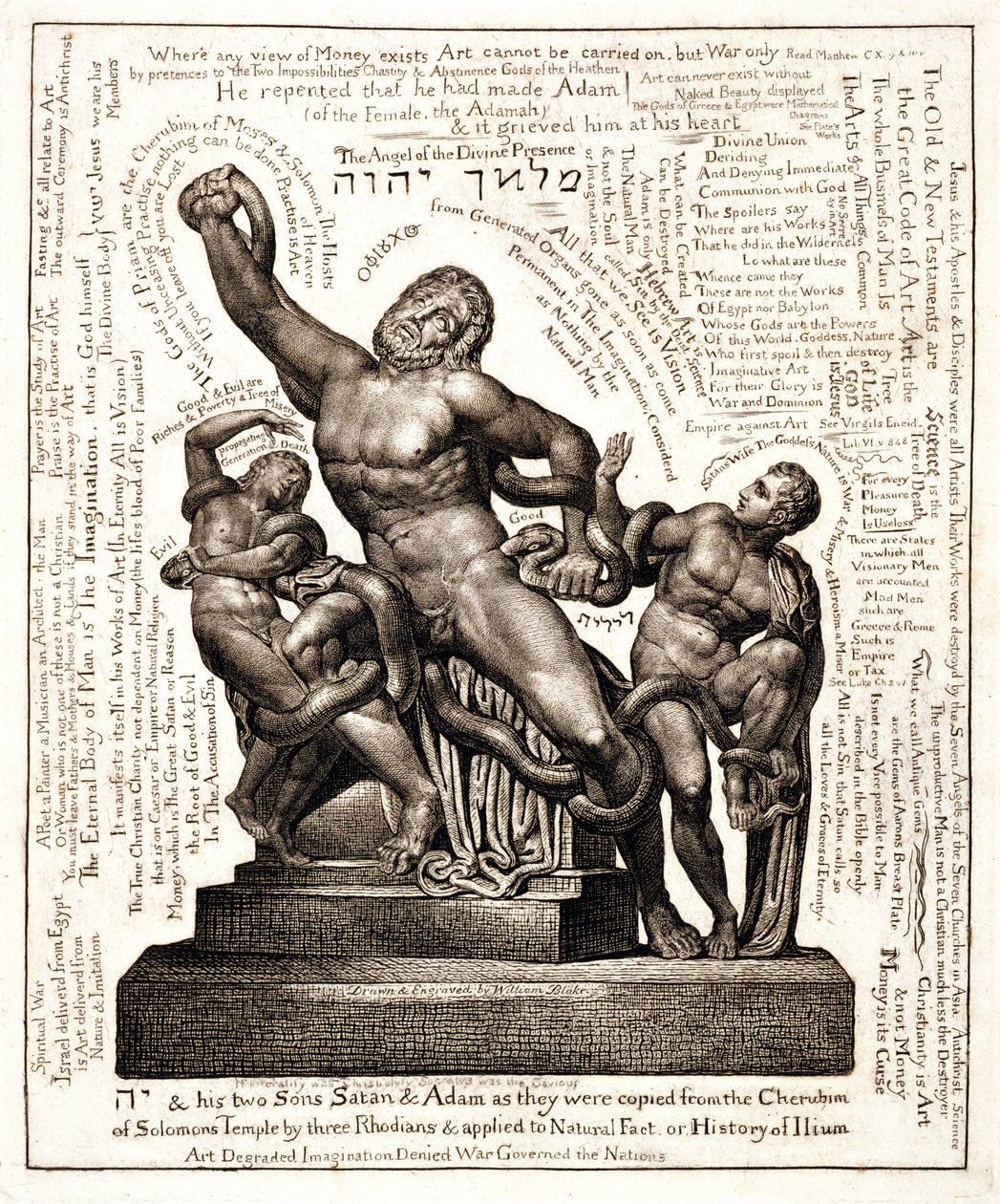Der Laokoon als Jehova mit Satan und Adam, ca. 1820 (Kupferstich) von William Blake