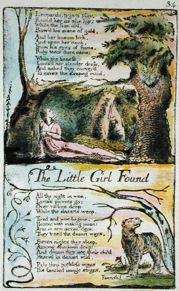 Das verlorene kleine Mädchen und Das gefundene kleine Mädchen, Platte 34 (Bentley 35) aus Songs of Innocence and of Experience (Bentley Copy L) 1789-94 von William Blake