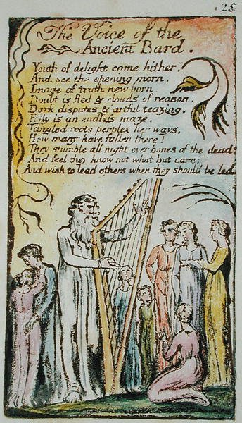 Die Stimme des alten Barden, Illustration aus Lieder der Unschuld und Erfahrung, (Bentley Kopie L) pl.25 (Bentley 54) 1789-94 von William Blake