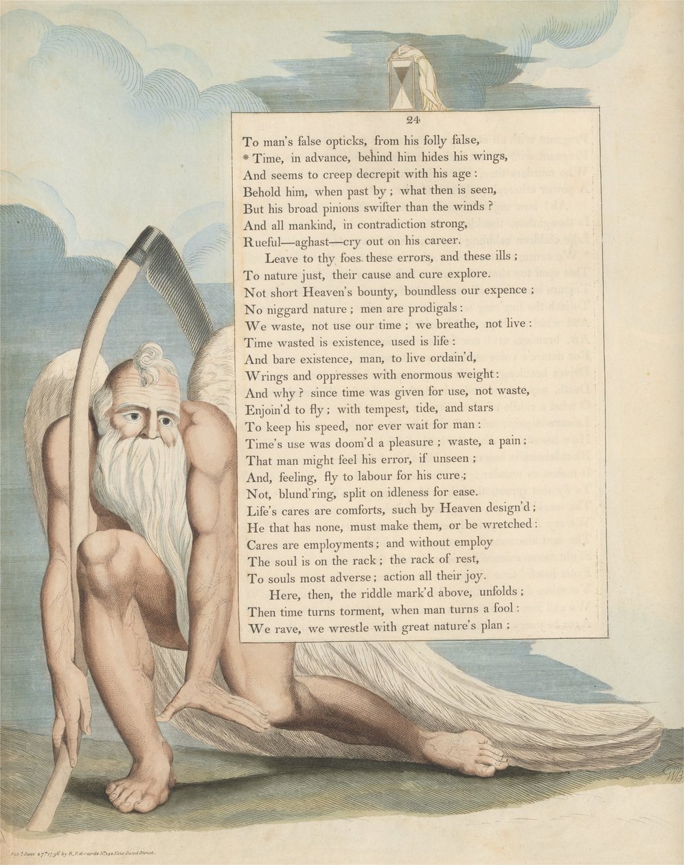 Youngs Nachtgedanken, Seite 24, Die Zeit, im Voraus, verbirgt ihre Flügel hinter sich von William Blake