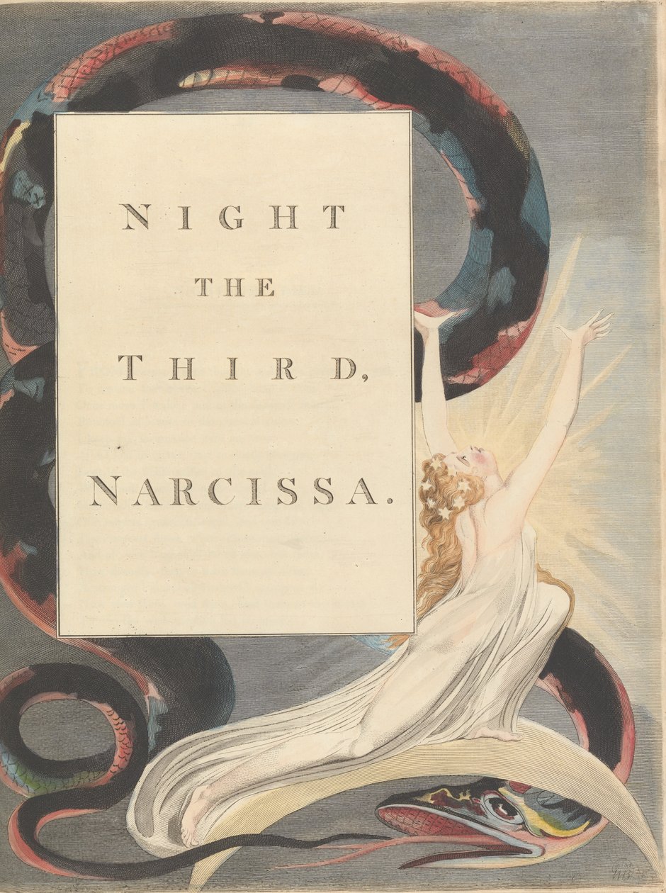 Youngs Nachtgedanken, Seite 43, Nacht die Dritte, Narcissa. von William Blake
