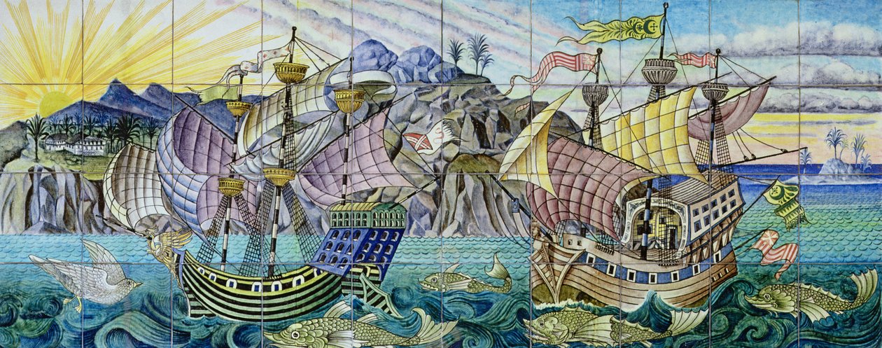 Fliesen mit Galeonen, 1888-97 von William de Morgan