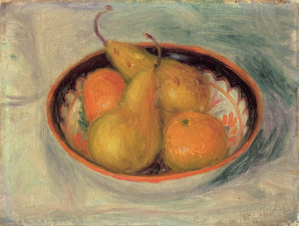 Birnen und Orangen in einer Schale, 1915 von William James Glackens