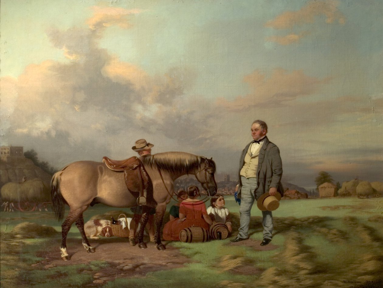 Joseph Fenton mit seiner Familie auf den Wiesen, Nottingham von William Malbon