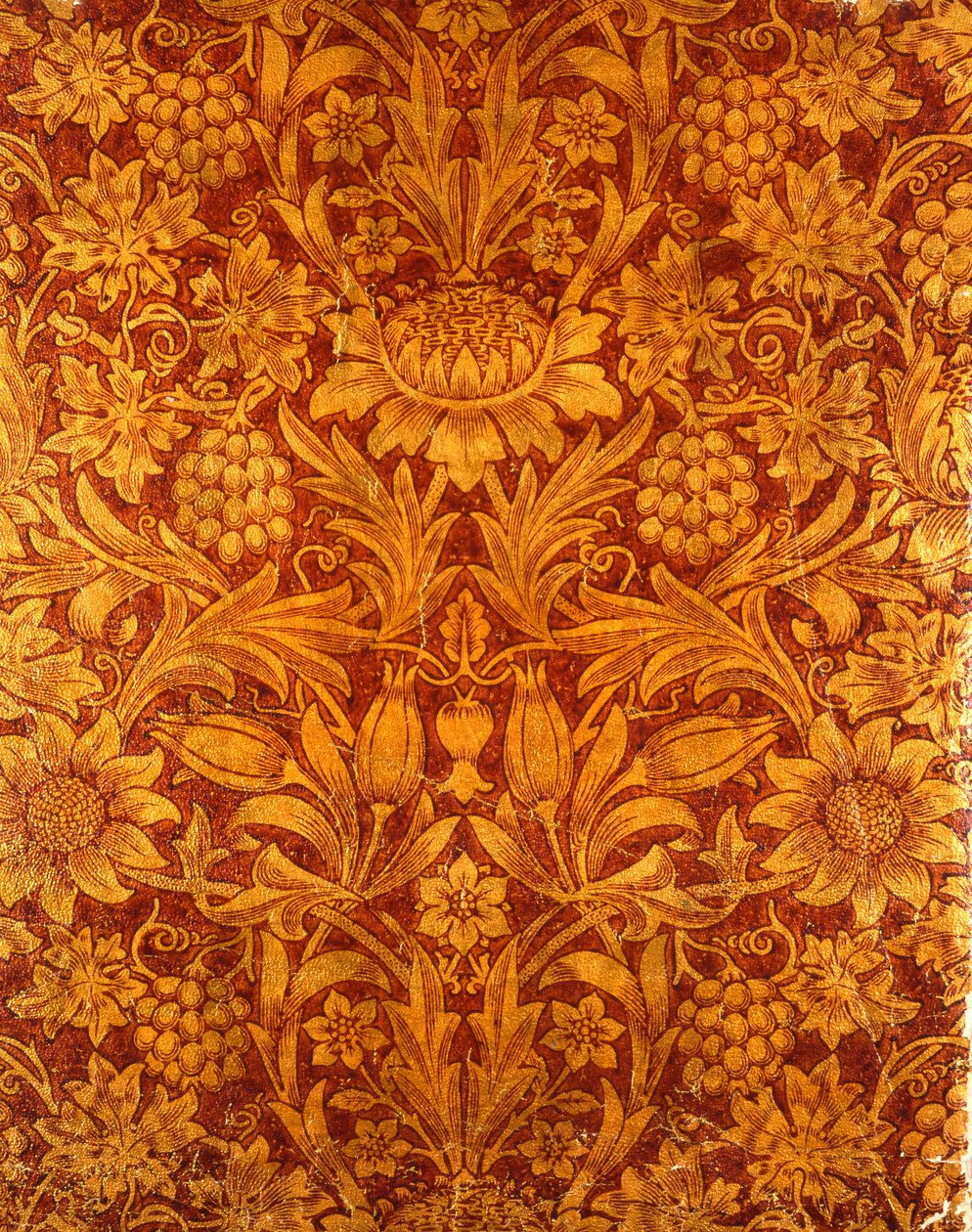Gold- und Rote Sonnenblumen-Tapetendesign, 1879 von William Morris
