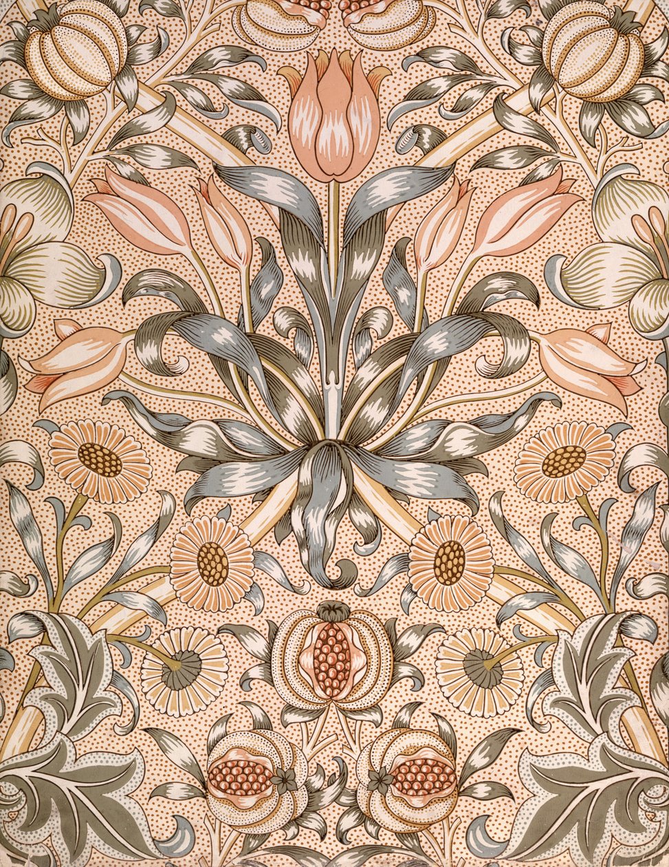 Lilien- und Granatapfel-Tapetendesign, 1886 von William Morris