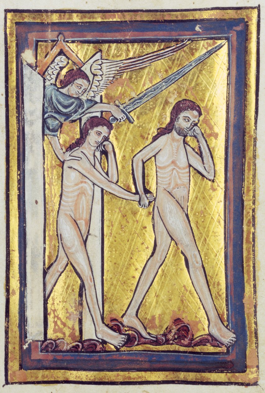 Adam und Eva werden aus dem Paradies vertrieben, aus einem Buch der Bibelbilder, ca. 1250 von William de Brailes  