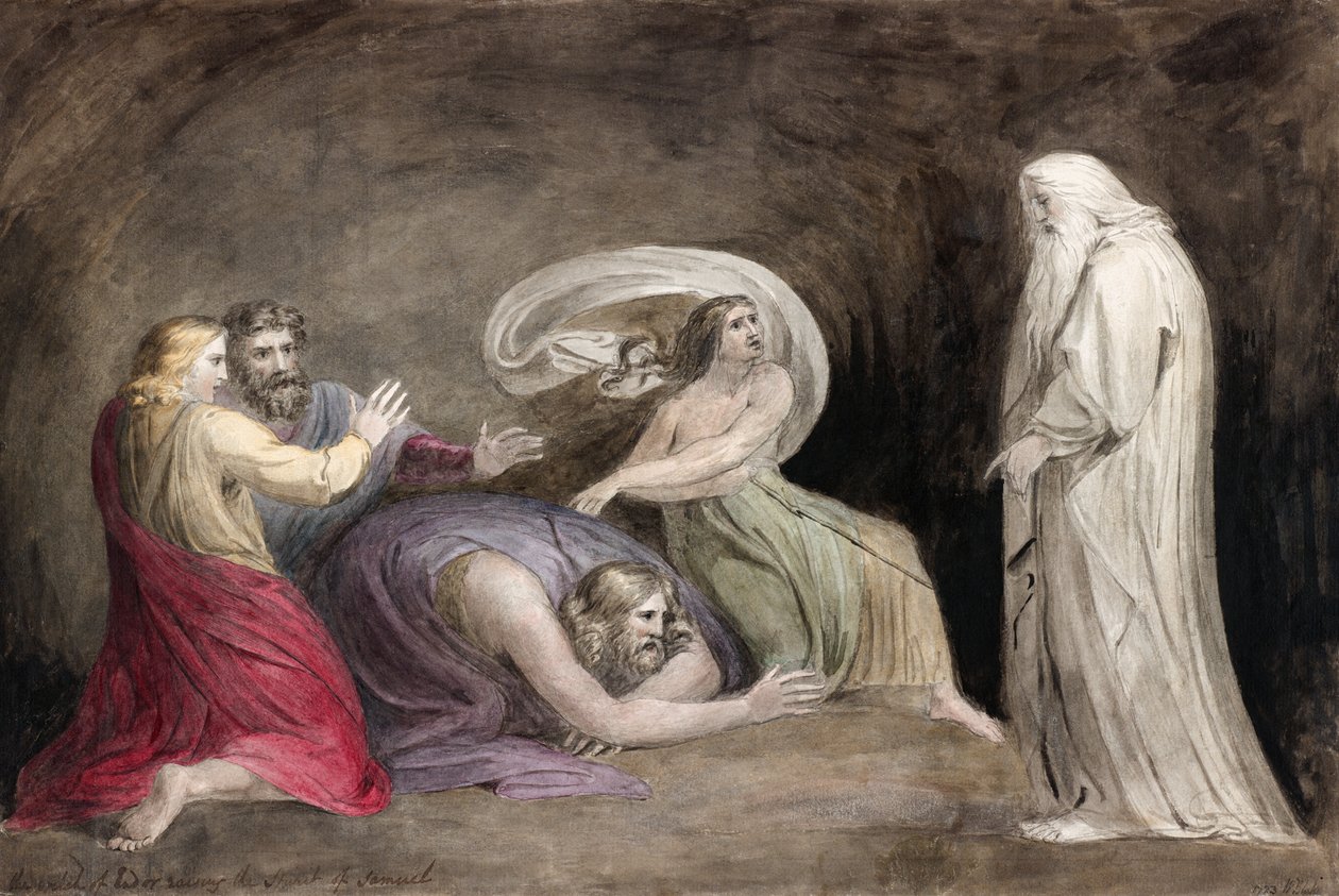 Die Hexe von Endor ruft den Geist Samuels herbei von William (after) Blake