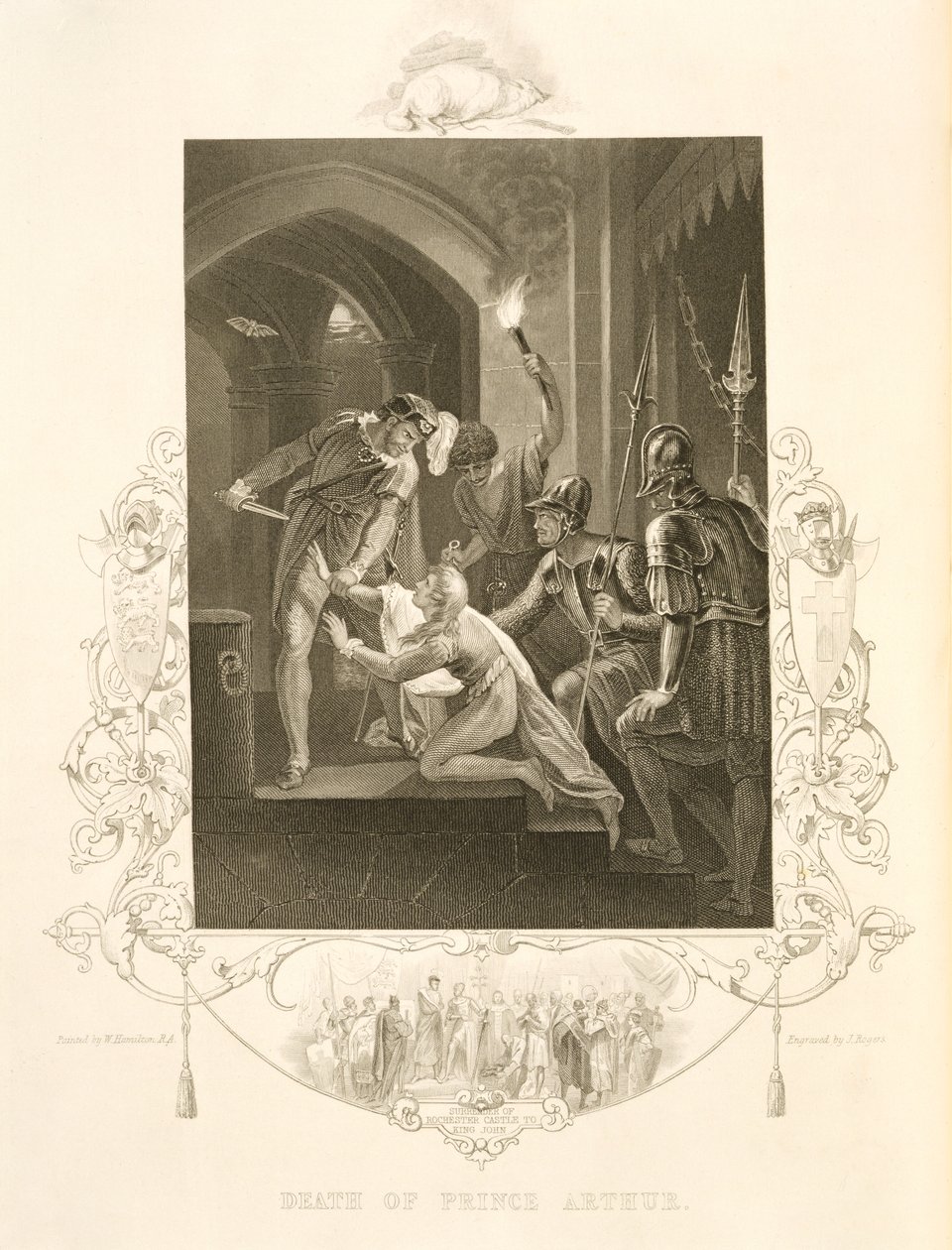 Der Tod von Prinz Arthur, in König Johann von William Shakespeare (1564-1616) graviert von J. Rogers von William (after) Hamilton
