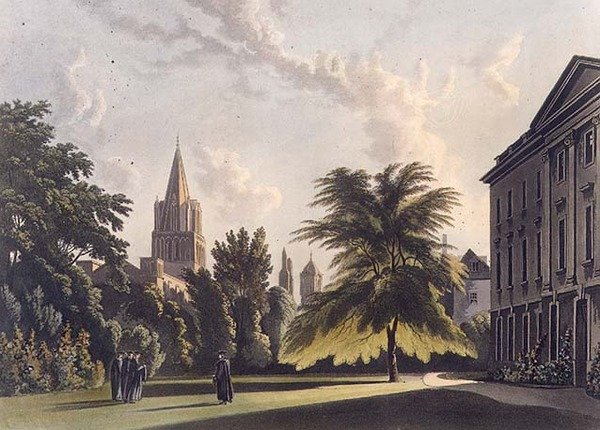 Außenansicht des Corpus Christi College und der Christ Church Cathedral, Illustration aus der 