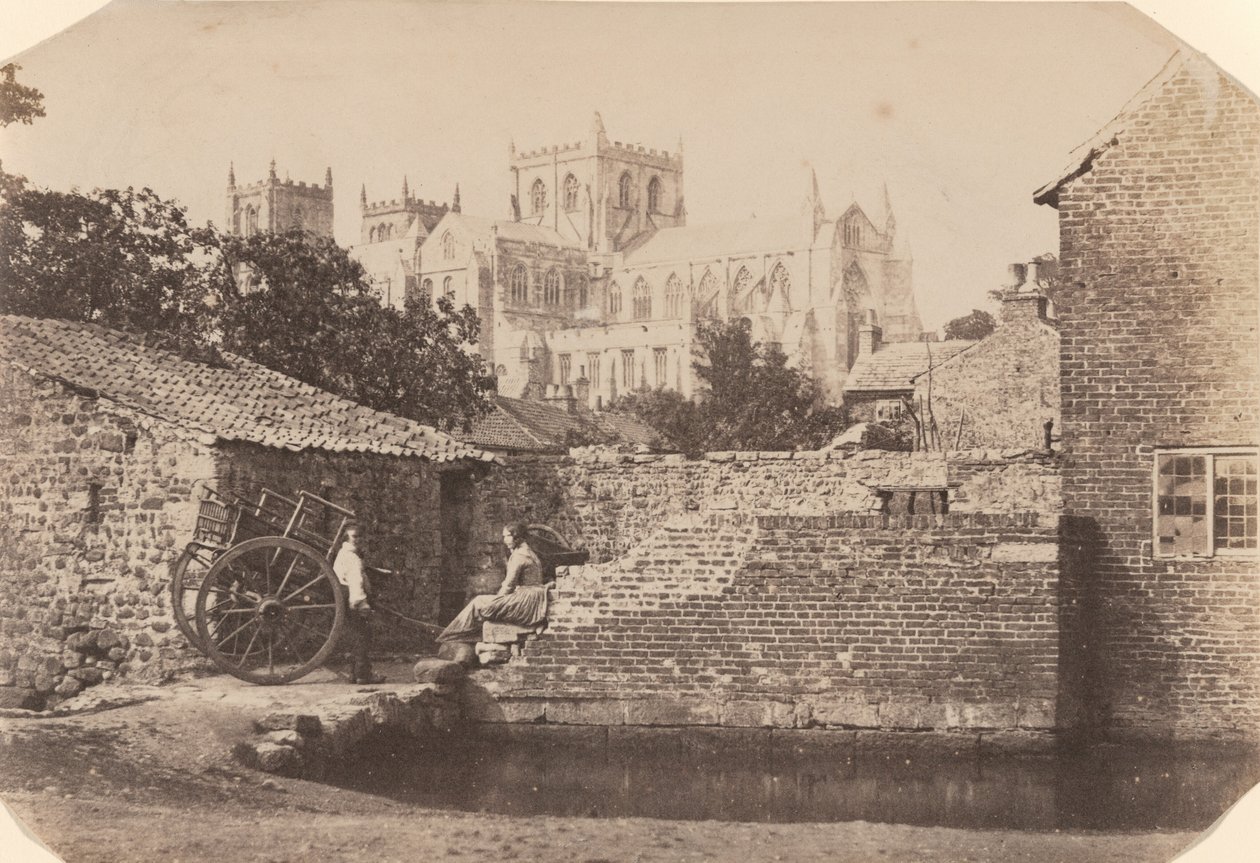 Ripon-Kathedrale von Südosten, neben dem Fluss Skell, ca. 1855 von William A. Pumphrey