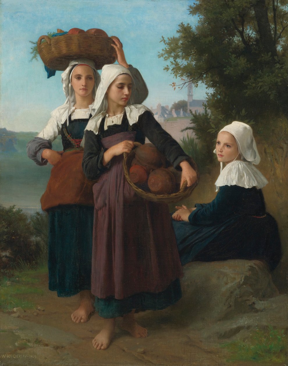 Junge Mädchen aus Fouesnant kehren vom Markt zurück von William Adolphe Bouguereau