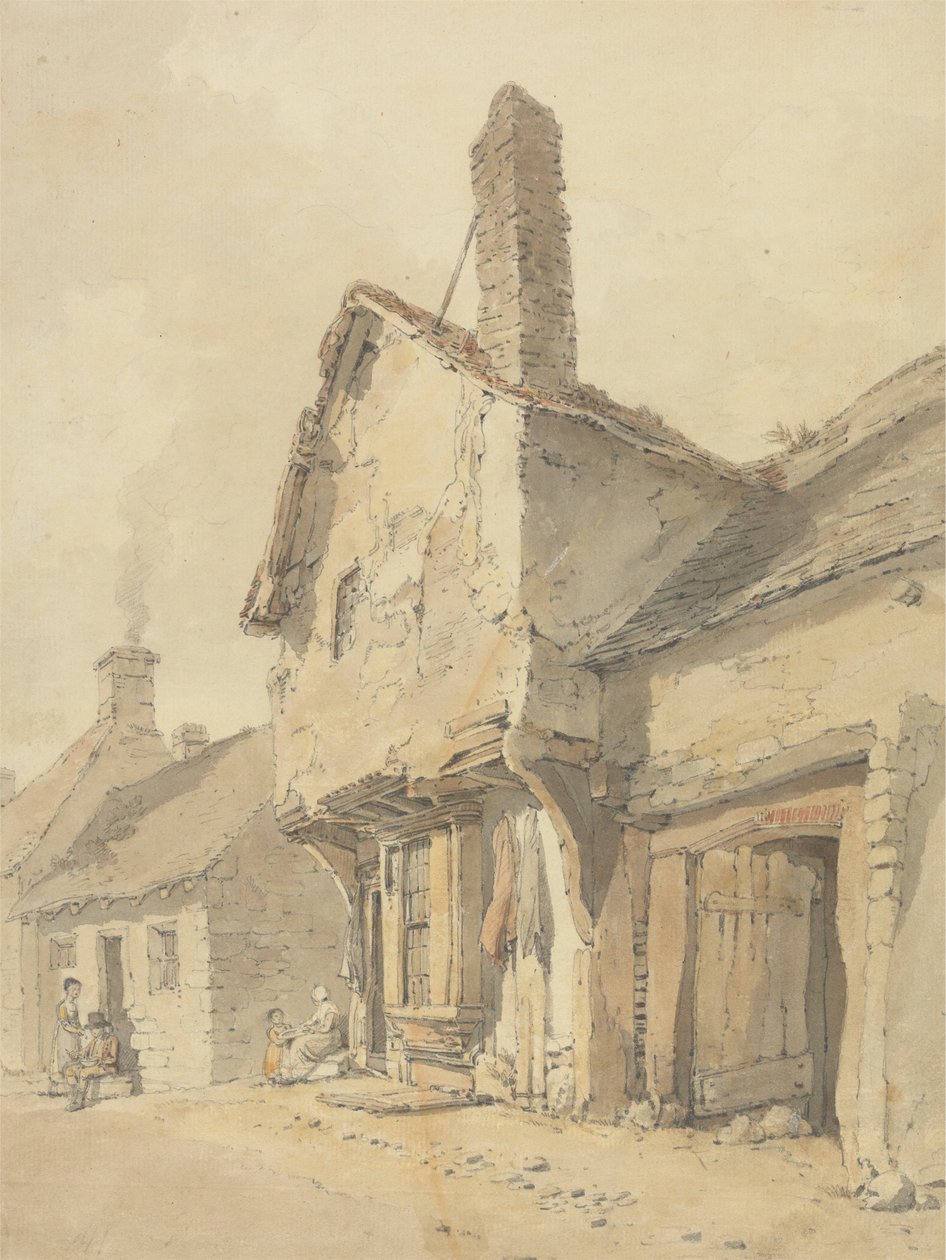 Eine Dorfstraße, Figuren bei alten Cottages von William Alexander