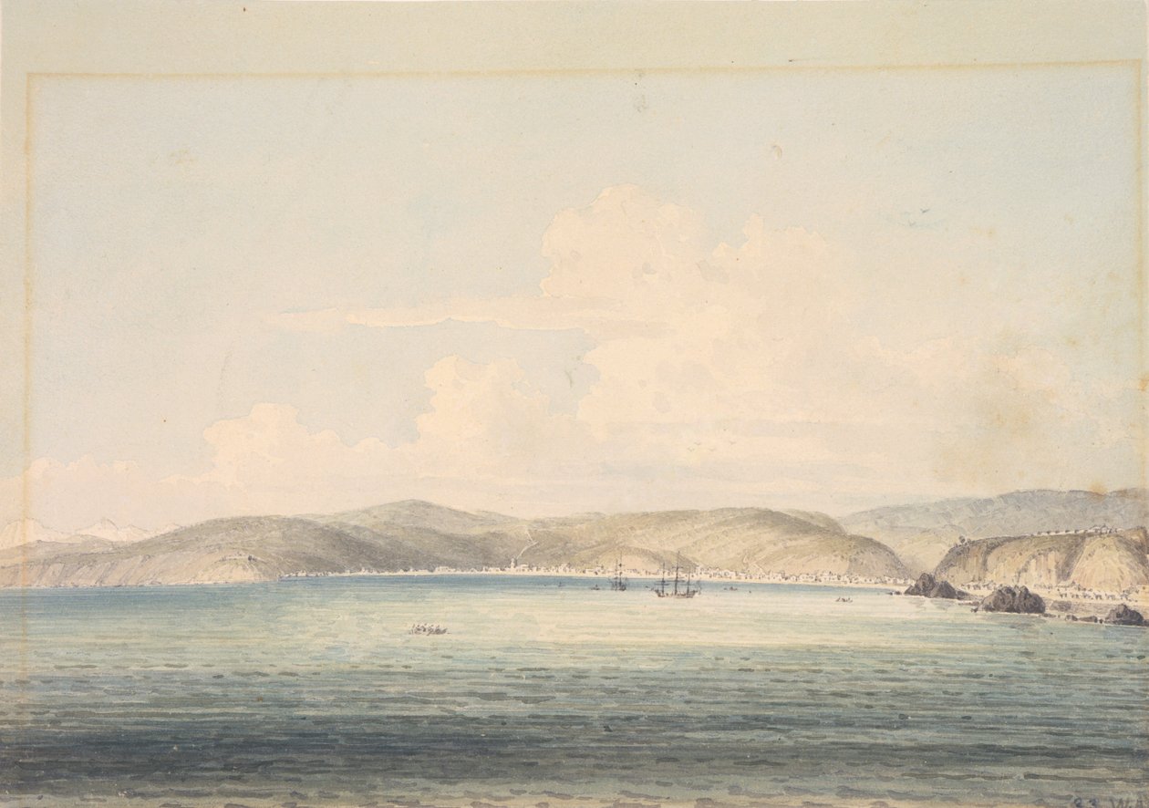 Das Dorf Almandral in der Bucht von Valparaiso, mit Blick auf die Anden von William Alexander
