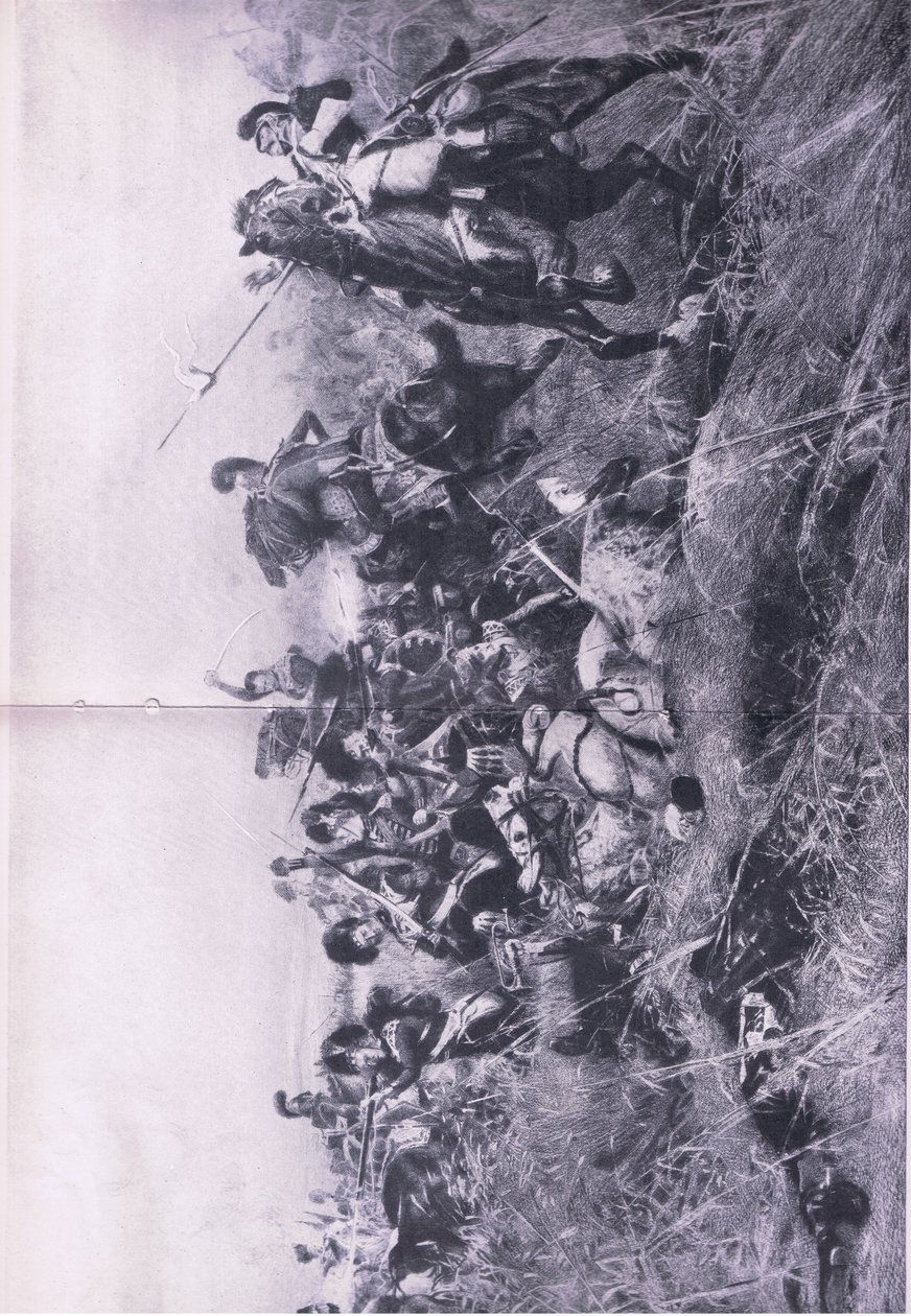 The Black Watch in der Schlacht von Quatre Bras am 16. Juni 1815, Illustration aus Britische Schlachten zu Land und zu Wasser, 1915 von William Barnes Wollen