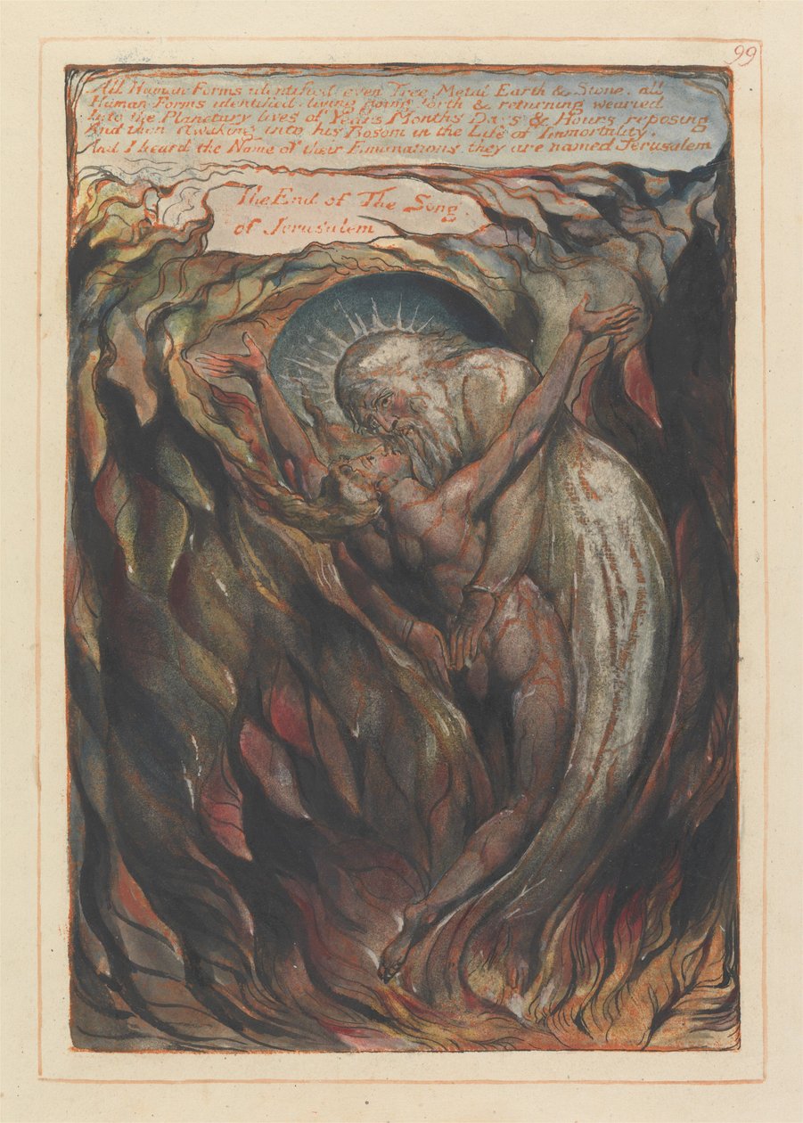 Alle menschlichen Formen identifiziert... Das Ende des Liedes von Jerusalem Kolophon (Platte 99) von William Blake