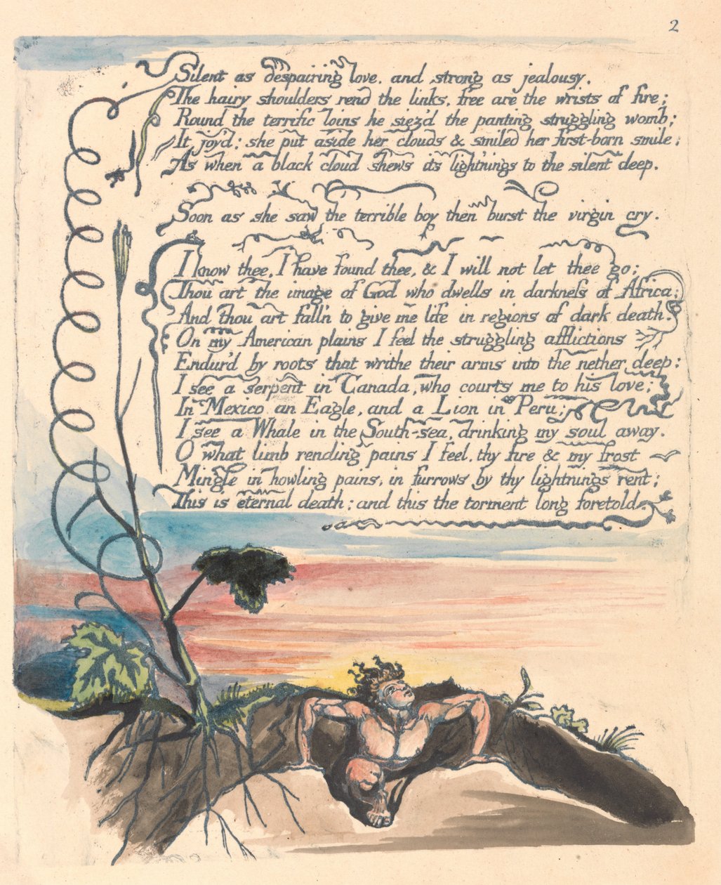 Amerika. Eine Prophezeiung, Tafel 4, Still wie verzweifelte Liebe.... von William Blake