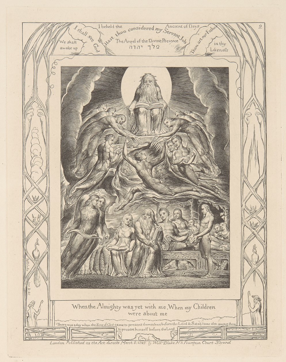 Das Buch Hiob, Tafel 2, Satan vor dem Thron Gottes von William Blake