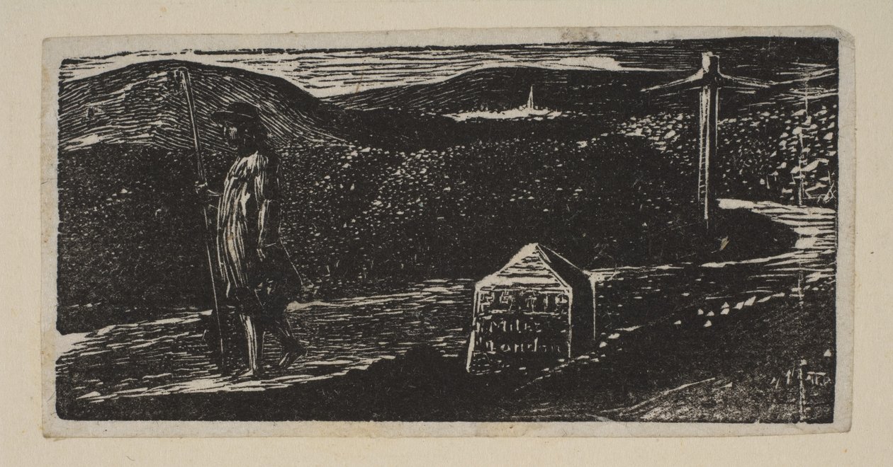Colinets Reise, Meilenstein markiert LXII Meilen nach London, aus Thorntons Pastoralen von V..., 1821 von William Blake