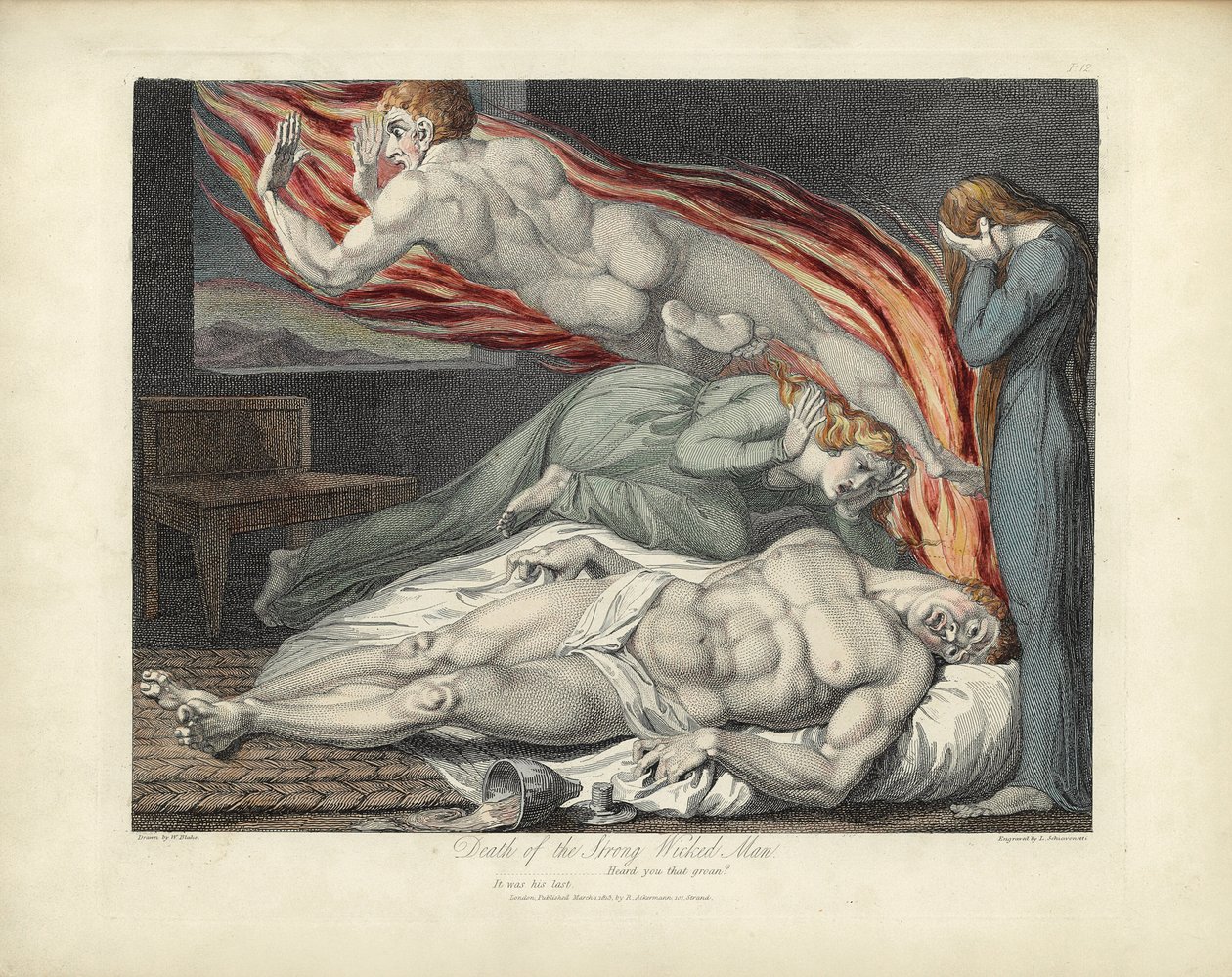 Tod des starken bösen Mannes, Illustration aus Das Grab von Robert Blair, graviert von Louis Schiavonetti von William Blake