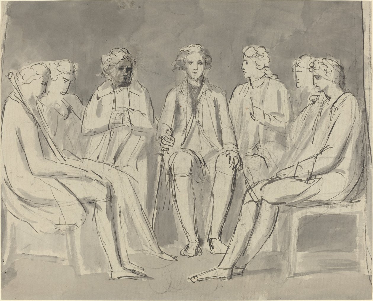 Gruppe von Männern, die im Kreis sitzen [recto] von William Blake