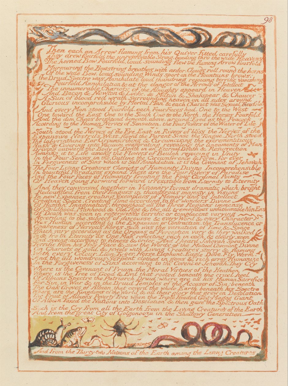 Jerusalem, Tafel 98, Dann jeder ein flammender Pfeil.... von William Blake