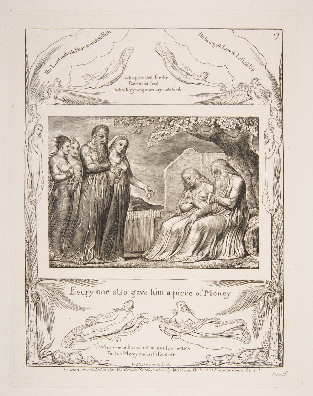Hiob nimmt Almosen an, aus Illustrationen des Buches Hiob, 1825-26 von William Blake