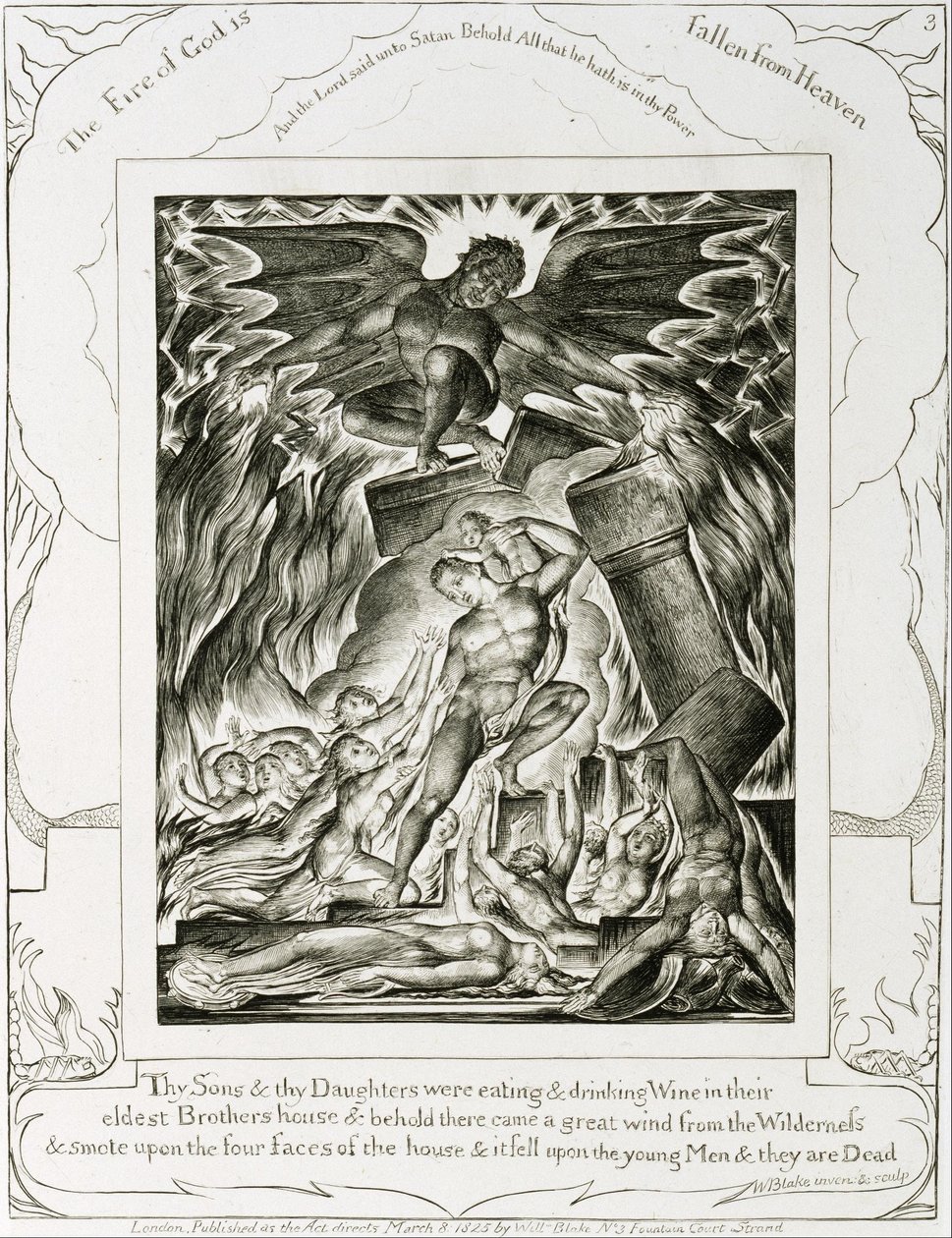 Hiobs Söhne und Töchter von Satan überwältigt von William Blake