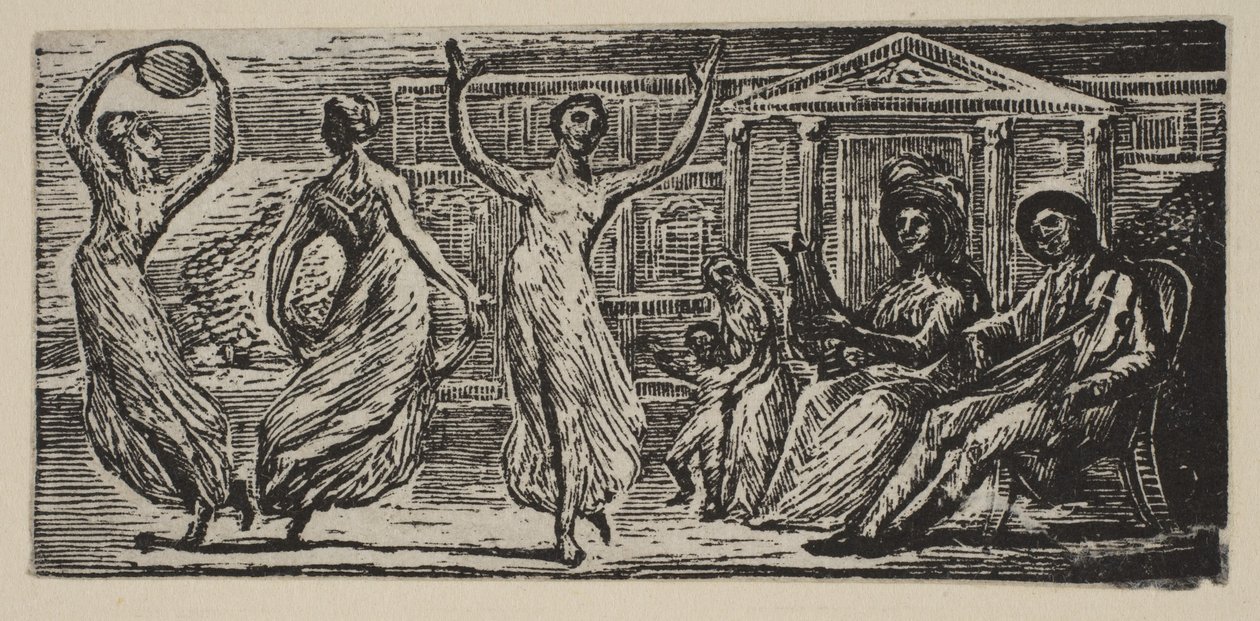 Menalcus beobachtet Frauen beim Tanzen, aus Thorntons Pastoralen von Virgil, 1821 von William Blake