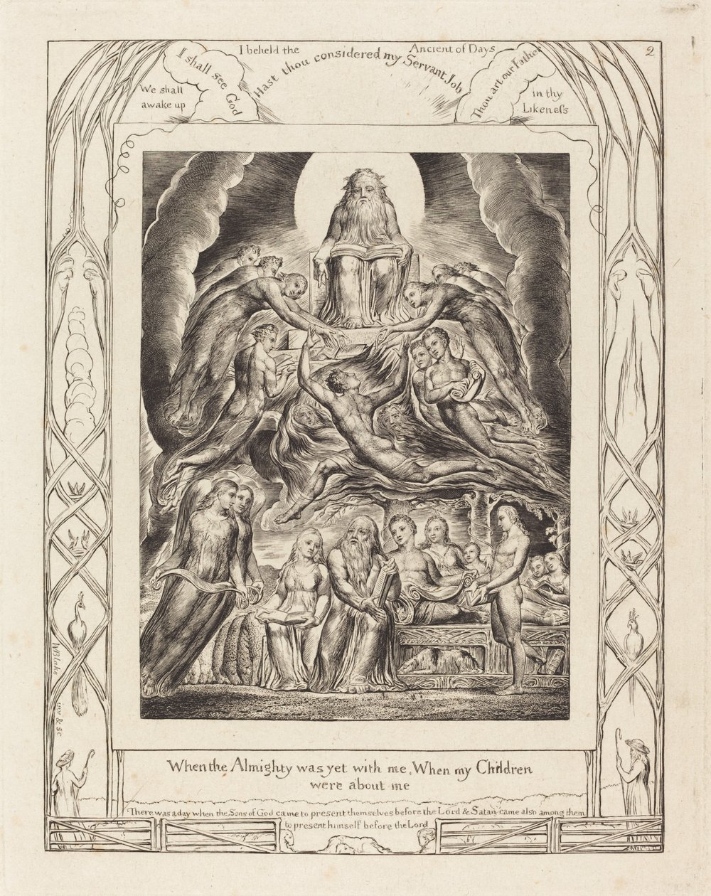 Satan vor dem Thron Gottes, 1825 von William Blake