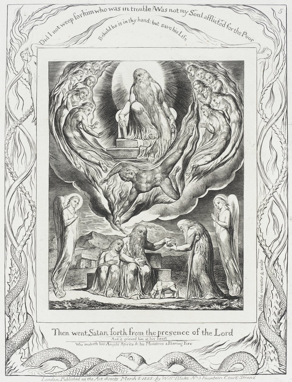 Satan geht aus der Gegenwart des Herrn hervor von William Blake