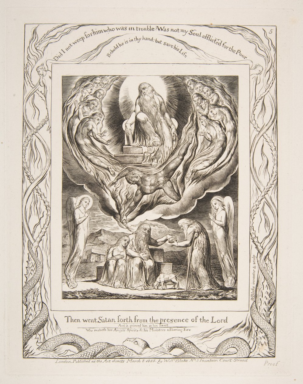 Satan geht aus der Gegenwart des Herrn, aus Illustrationen zum Buch Hiob, 1825-26 von William Blake
