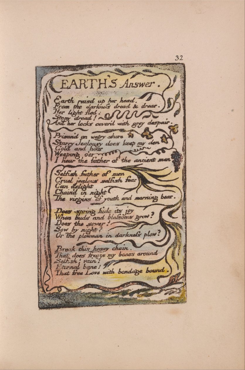 Lieder der Unschuld und der Erfahrung, Tafel 32, Antwort der Erde (Bentley 31) von William Blake