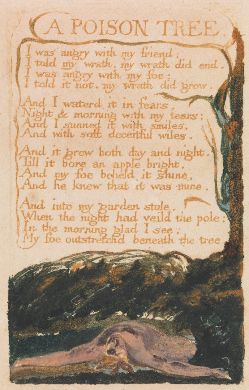 Lieder der Unschuld und der Erfahrung, Platte 41, "Ein Giftbaum" (Bentley 49) von William Blake