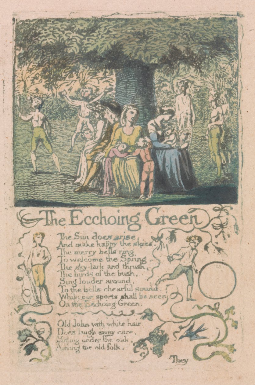 Lieder der Unschuld und Erfahrung, Platte 8, "Das Echoing Green" (Bentley 6) von William Blake