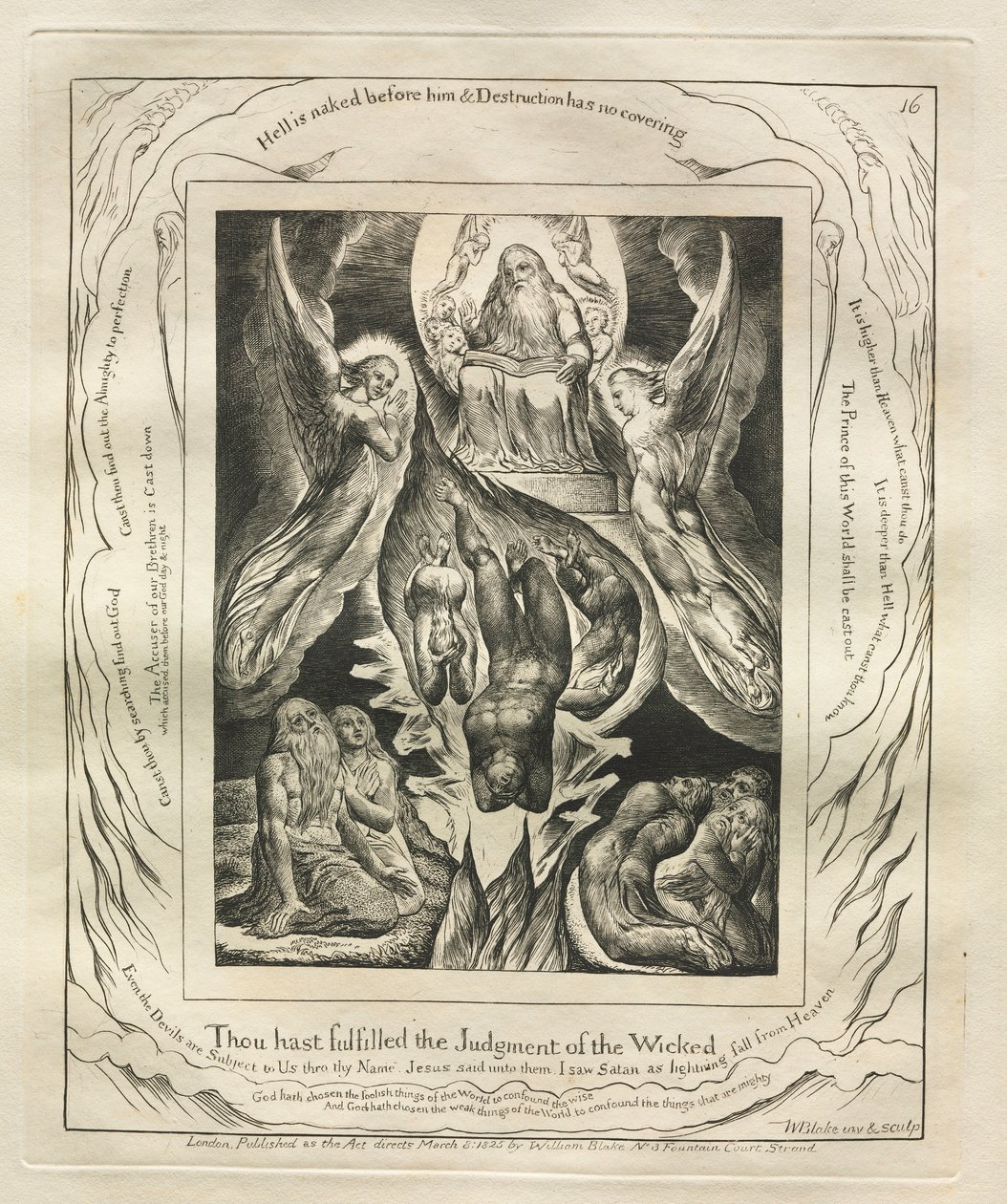 Das Buch Hiob: Pl. 16, Du hast das Urteil der Gottlosen erfüllt, 1825 von William Blake