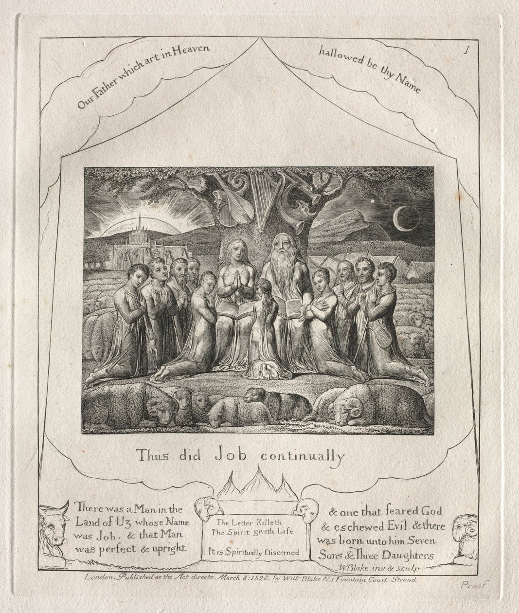 Das Buch Hiob: Pl. 1, So tat Hiob immer, 1825 von William Blake