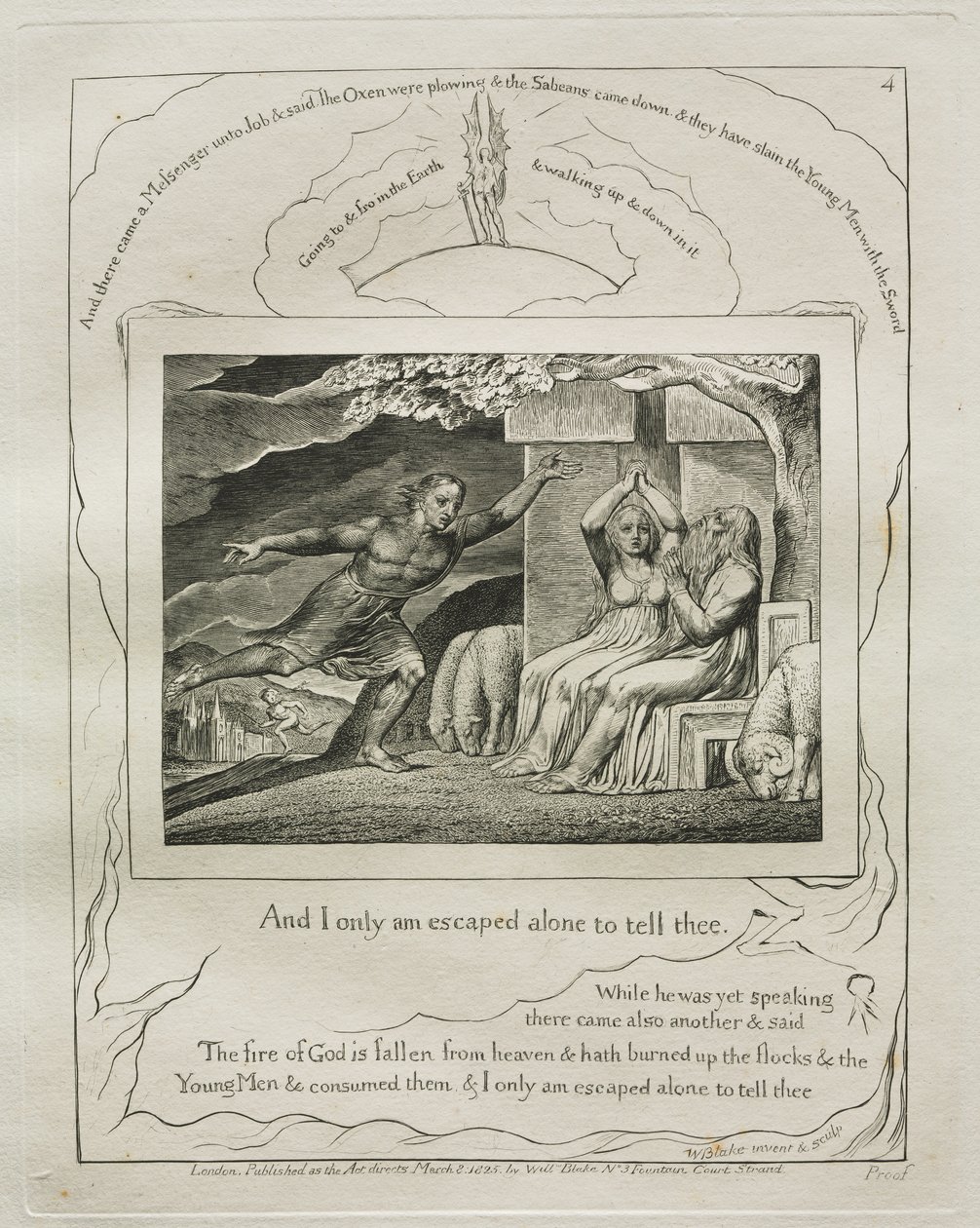 Das Buch Hiob: Pl. 4, Und ich allein bin entkommen, um es dir zu berichten von William Blake