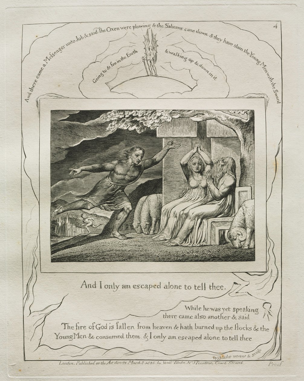 Das Buch Hiob: Pl. 4, Und ich allein bin entkommen, um es dir zu sagen, 1825 von William Blake