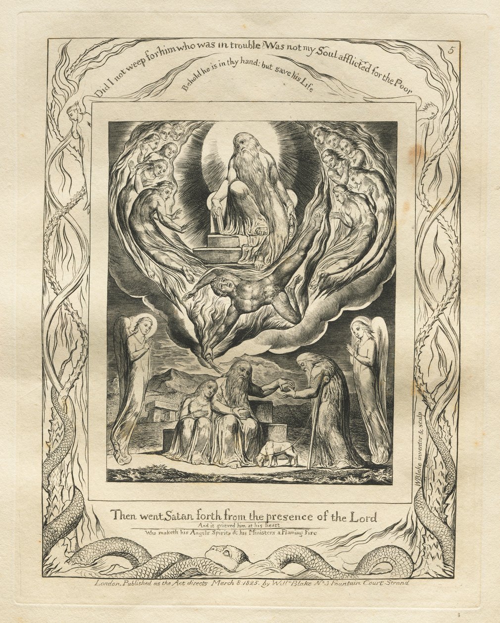 Das Buch Hiob: Pl. 5, Da ging Satan vom Angesicht des Herrn weg von William Blake