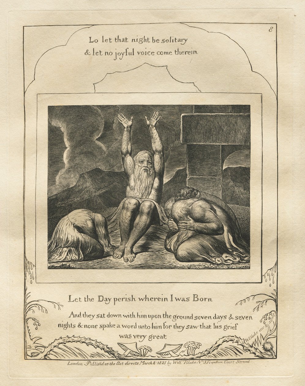 Das Buch Hiob: Pl. 8, Verflucht sei der Tag, an dem ich geboren wurde, 1825 von William Blake