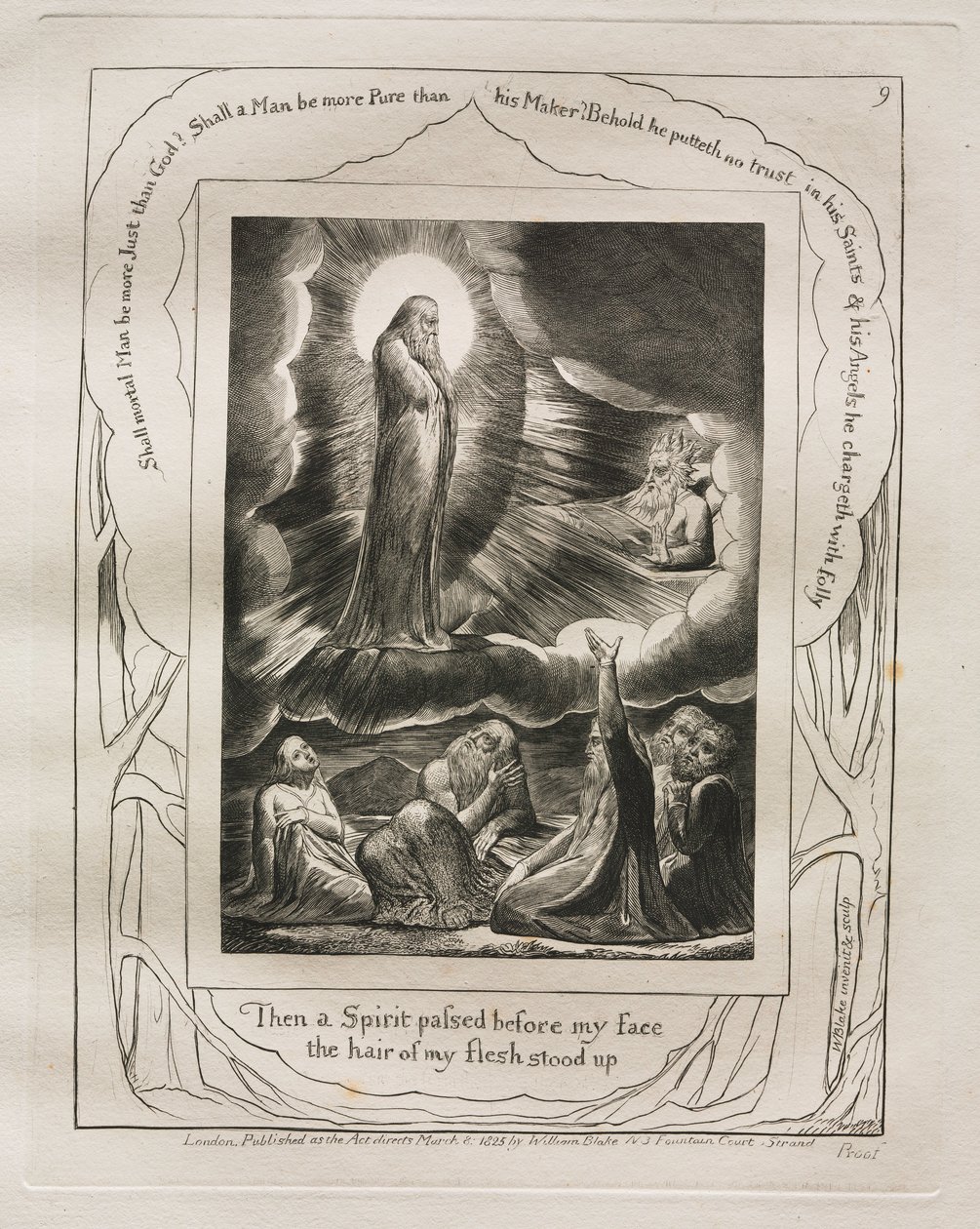 Das Buch Hiob: Pl. 9, Dann ging ein Geist vor meinem Gesicht vorbei, das Haar meines Fleisches stand auf, 1825 von William Blake