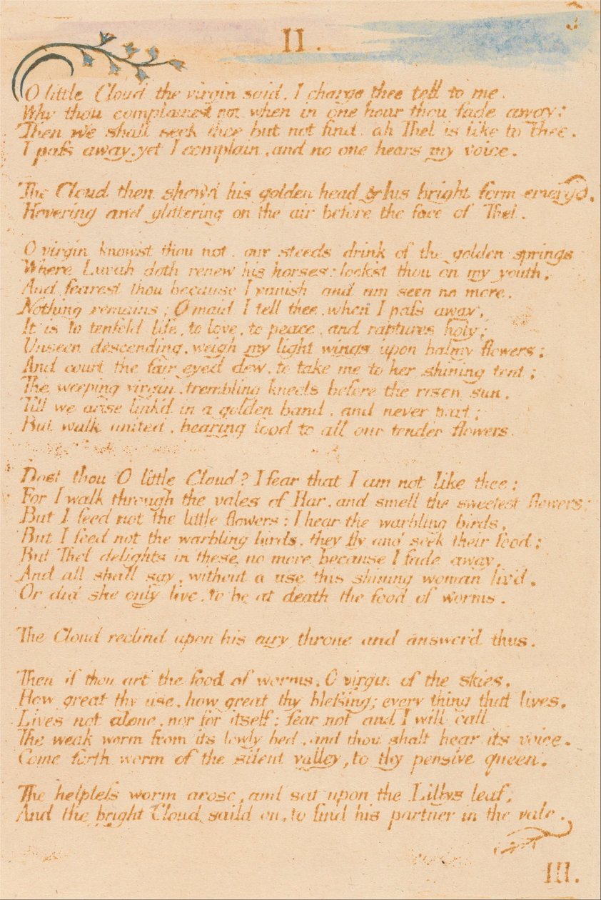 Das Buch Thel, Tafel 5, II., O kleine Wolke... von William Blake